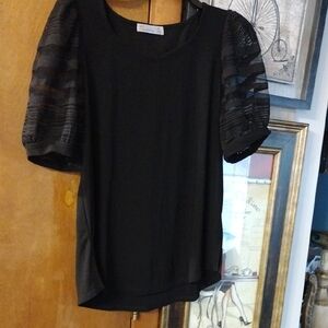 89th & Madison Black Sheer Sleeve Blouse Sxm